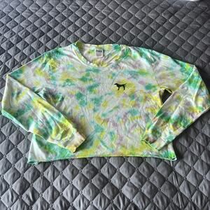 Victoria’s Secret PINK Tie Dye Long Sleeve Crop Top Women Size S Logo Dog Shirt